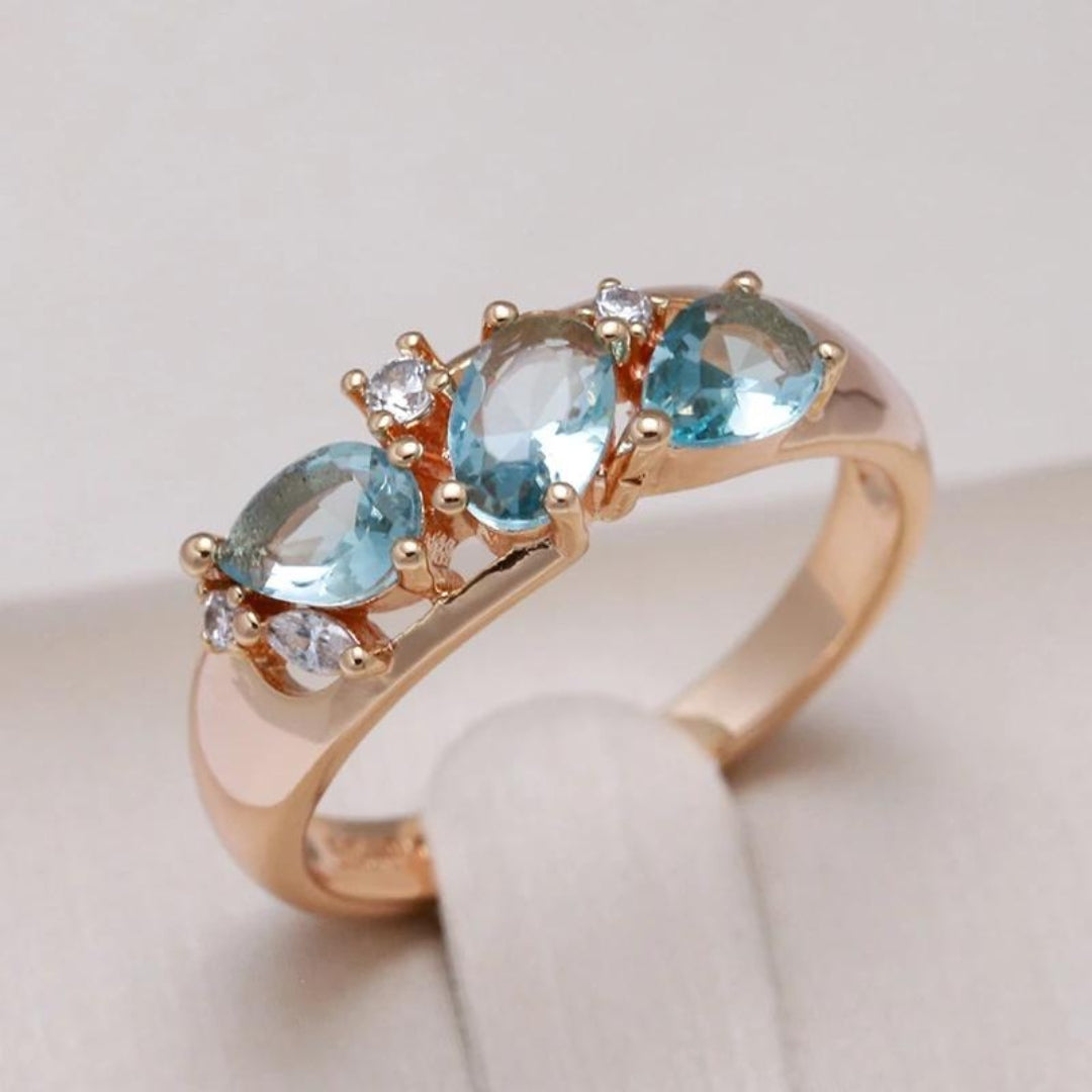 Eloura™ Elegant Blue Vintage Zirconia Ring in Gold