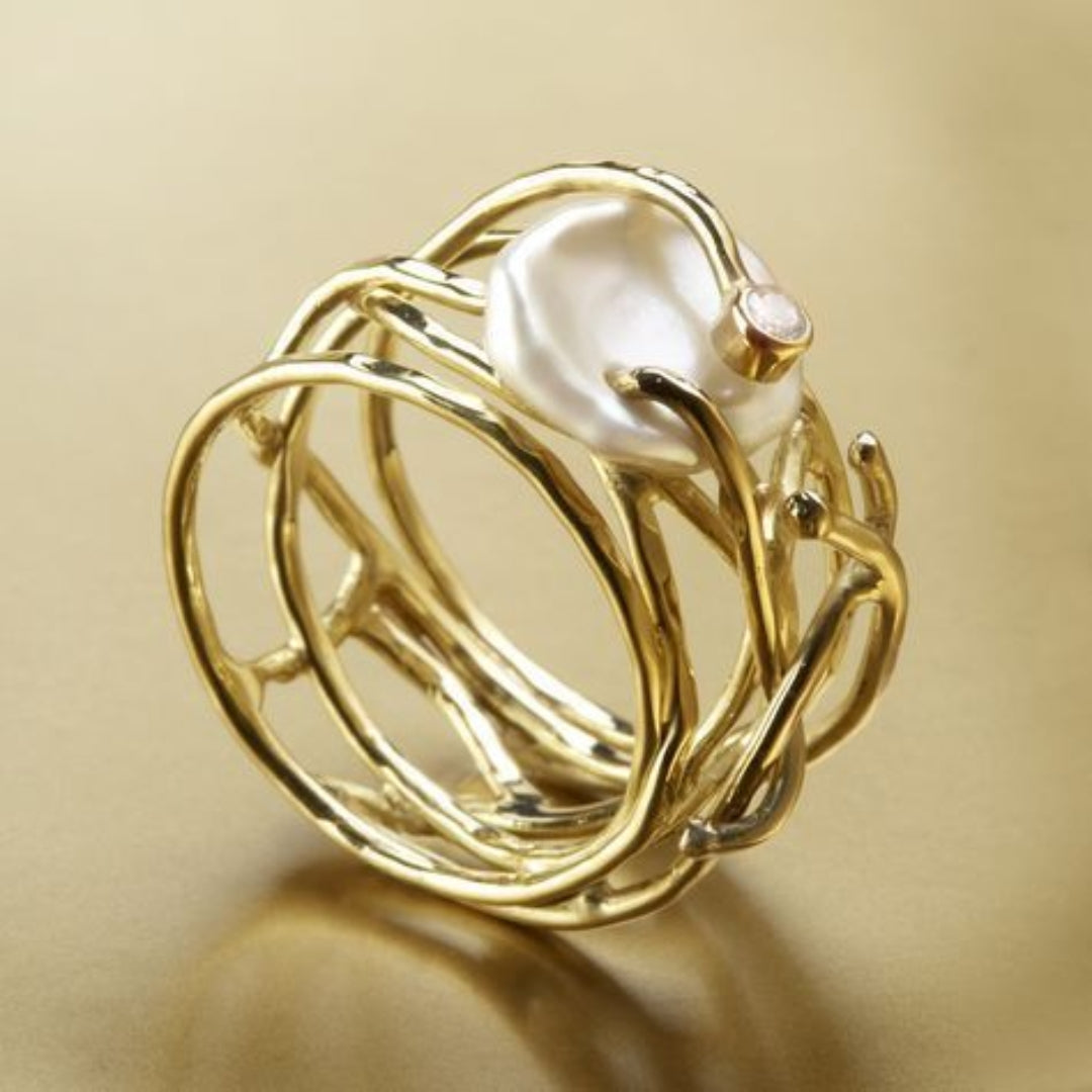 Thin Gold and Pearl Ring