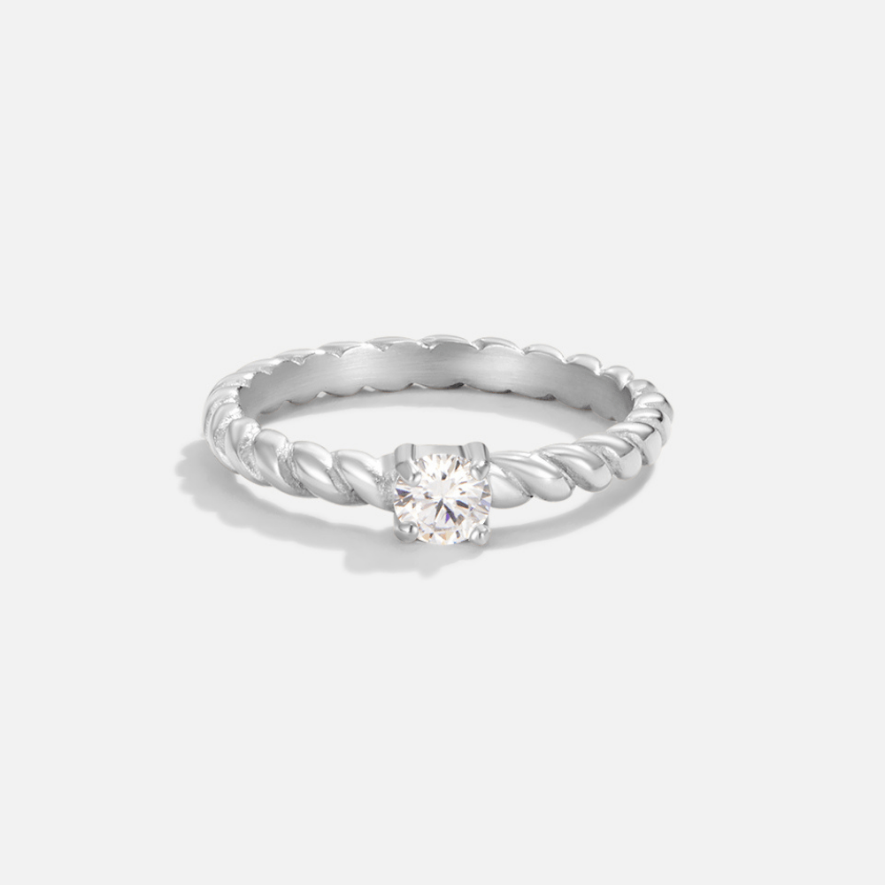 Twisted Silver Crystal Ring